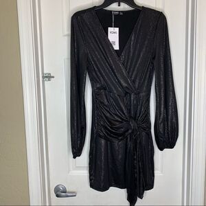 YOINS Black Metallic Wrap Dress Size Small